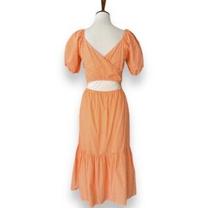 Sim & Sam Orange White Gingham Print Puffed Sleeve Cut Out Midi Dress Size M
